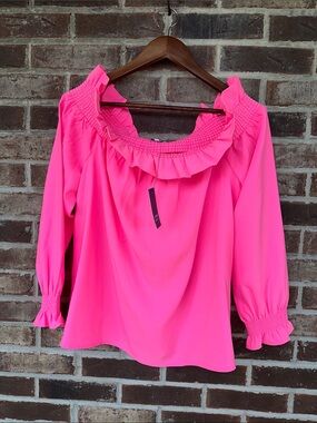 NWT crown & ivy Hot Pink Off-Shoulder Ruffle Blouse